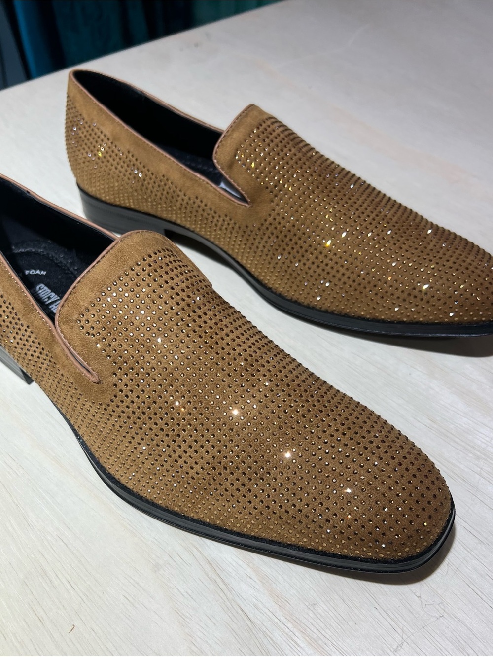Men's Brown Crystal-Embellished Suede Loafers